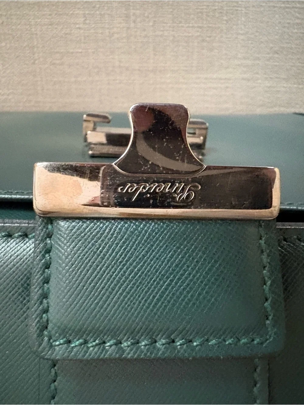Men's Green Leather Laptop Briefcase with Top Handle